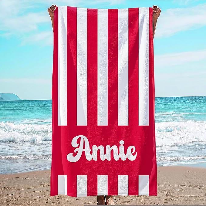 JML Personalized Beach Towel with Name, Custom Cabana Stripe Beach Towel, Customized Microfiber Pool Towel, Quick Dry & Absorbent Swim Towel for Adult,Mother's Day, Birthday, Summer Holiday,Vacation