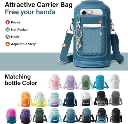 Insulated Water Bottle | Thickened Stainless Steel Vacuum Metal | Portable Sports Half Gallon Large Water Jug for Gym and Hiking with Straw, Carrier Bag, Handle Strap | BPA-Free 64 oz