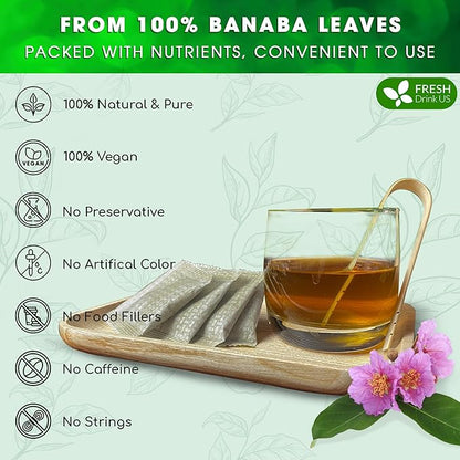 FreshDrinkUS, Premium 40 Banaba Tea Bags, 100% Natural & Pure from Banaba Leaves. Loose Leaf Banaba Herbal Tea. No Sugar, No Caffeine, No Gluten, Vegan.