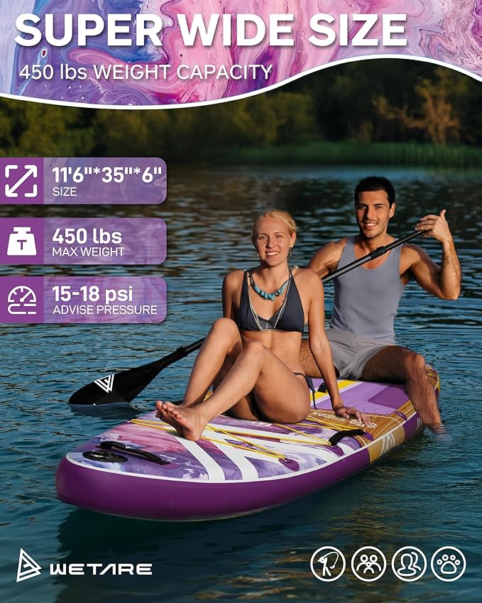 11'6"x35" Inflatable Paddle Board, 450lbs Extra Wide Stand Up Sup Board for Adults, Blow Up Paddleboard Kayak Non-Slip Stable Deck Boat for Yoga Fishing Surf
