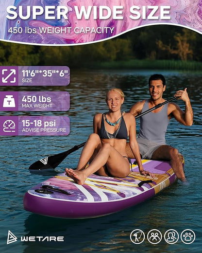 11'6"x35" Inflatable Paddle Board, 450lbs Extra Wide Stand Up Sup Board for Adults, Blow Up Paddleboard Kayak Non-Slip Stable Deck Boat for Yoga Fishing Surf