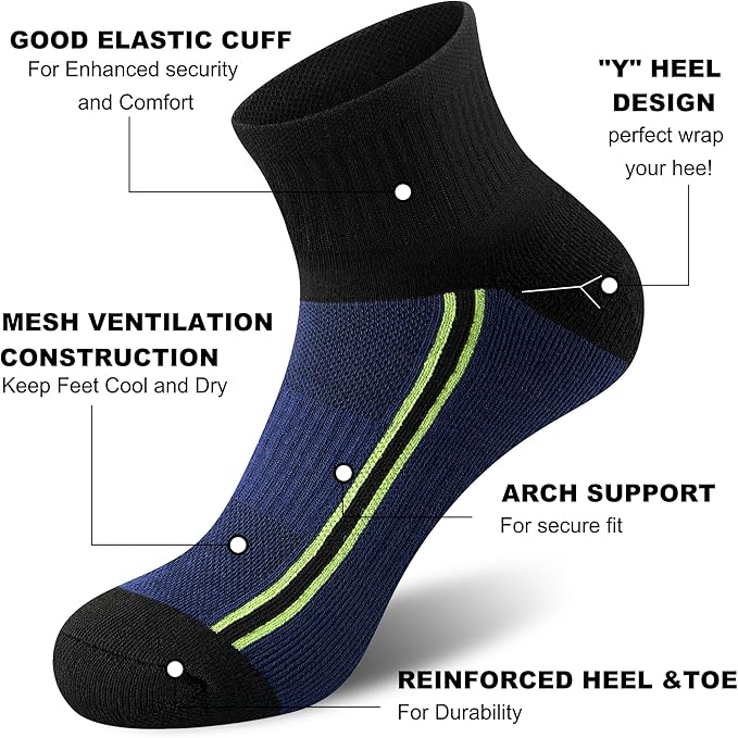 Gonii men ankle socks for men athletic running Cushion Quarter Socks 5 Pairs