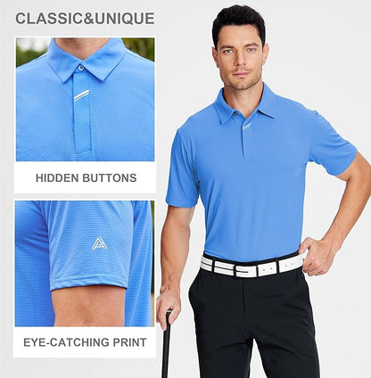 Esabel.C Jacquard Golf Shirts for Men Moisture Wicking Short Sleeve Performance Dry Fit Active Mens Polo Shirts