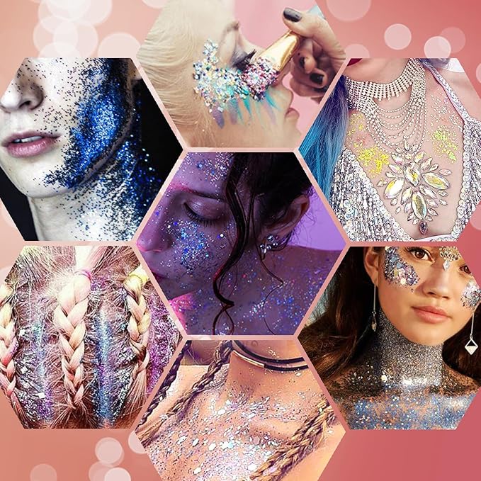 JASSINS 2 Colors Body Glitter, 100ml Face Glitter for Women Girls Kids, Glitter Gel Makeup Tween Gifts, Singer Concerts Festival Rave Accessories, Chunky Mermaid Sequins Glitter