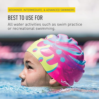 FINIS Mermaid Kids Swim Cap - 100% Silicone - Fun Prints - Universal Fit - Chlorine Protection