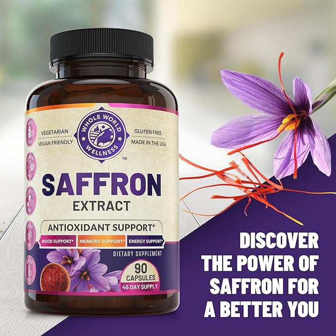 100% Pure Saffron Extract - Supports Weight and Appetite Health, Mood, Focus, Memory, Digestion, Eye, Skin and Brain Health. NSF Certified Saffron Supplements for Women and Men, 45-Day Supply.