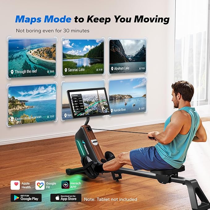 MERACH Rowing Machines for Home, Powerful Electromagnetic Row Machine with 51.2" Extended Rail, 16-Level Handle Resistance Adjustment Rower, 350 LBS Load Capacity, Ergonomic Comfort Seat, Easy Storage