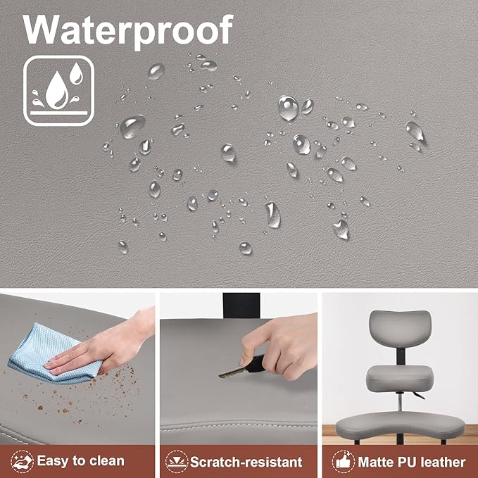 Meditation Chair Cross Legged ADHD Office Chair for Adults with Wheels Ergonomic Back Support and Leg Rest for Multi Position Criss Cross Sitting Kneeling and Yoga Height Adjustable, Leather Style