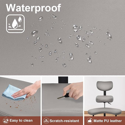 Meditation Chair Cross Legged ADHD Office Chair for Adults with Wheels Ergonomic Back Support and Leg Rest for Multi Position Criss Cross Sitting Kneeling and Yoga Height Adjustable, Leather Style