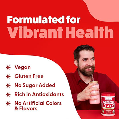 Feel Great Organic Superfood Reds Powder Packed with Beet Root Powder | Digestive Support Including Bloating Relief | Fruit and Veggie Polyphenols Supplement.