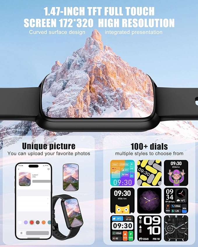 Fitness Tracker, Smart Watch for Women Men with 24/7 Heart Rate/Blood Pressure/Blood Oxygen Monitor,Sleep Tracker,Step & Calorie Counter, IP68 Waterproof Fitness Watches Compatible with Android&iPhone