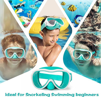 Kids Swim Goggles with Nose Cover, Anti-Leak Swim Mask with Elastic Fabric Strap, UV Protection Swimming Goggles for Kids