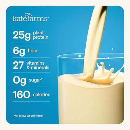 KATE FARMS Organic High Protein Strawberry Nutrition Shake, 25g Protein, 6g Fiber, 27 Vitamins and Minerals, 0g Sugar, Protein Drink, 11 oz (12 Pack)