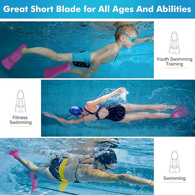 Gintenco Swim Fins, Kids Swim Training Fins for Lap Swimming, Travel Size Flippers with Mesh Bag, Silicone Swimming Fins for Kids Teens Adults Women Men