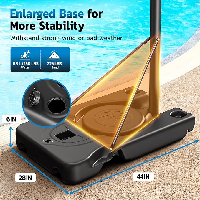 46" 10FT Basketball Hoop Outdoor - Portable Basketball Goal Adjustable Hoops & Goals with Solid Steel Rim & Extra-Large Base for Kids/Youth/Teens/Adults Outdoor