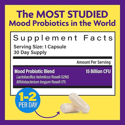 InnovixLabs Mood Probiotic for Women & Men, Clinically Studied Digestive & Mood Support Supplement, Lactobacillus helveticus Rosell-52ND & Bifidobacterium longum Rosell-175, 60 Capsules