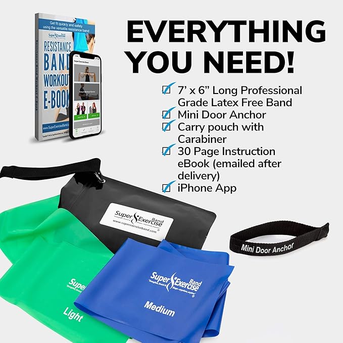 7Ft Long Resistance Bands for Stretching - Resistance Bands Set with Door Anchor - Exercise Bands Including Carry Pouch, E-Book & App - Latex-Free Workout Bands