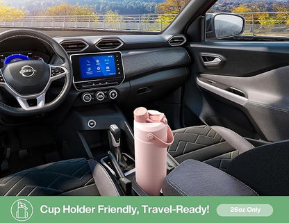 26 oz Insulated Water Bottle with 2-in-1 Straw and Spout Lid, Keep Cold 24H, Leak-Proof, Fits in Car Cup Holder, Stainless Steel Water Bottle for Sports, Travel, and School (Mint)