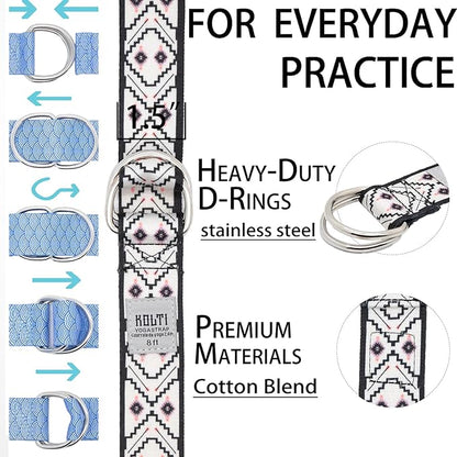 Yoga Exercise Adjustable Straps 8FT with Durable D-Ring for Pilates & Gym Workouts | Hold Poses, Stretch, Improve Flexibility & Maintain Balance