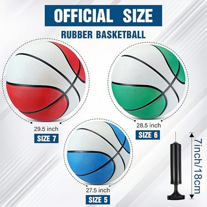 Jenaai 6 Pcs Rubber Basketballs Official Size Bulk Streetballs Multicolor Basket Balls with Pump Plain Basketball Set for Adult Youth Gifts Indoor Outdoor Training Games
