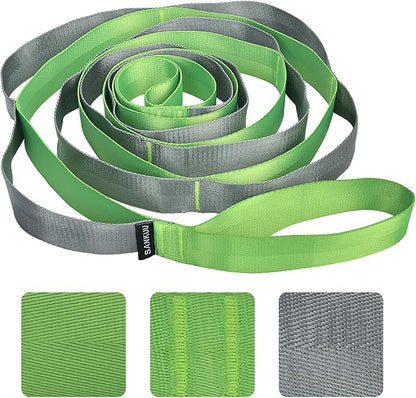 SANKUU Yoga Straps Stretching Strap with 12 Loops Workout Poster, Straps for Stretching Physical Therapy Equipment Long Stretch Out Bands for Exercise, Pilates and Gymnastics for Women Men