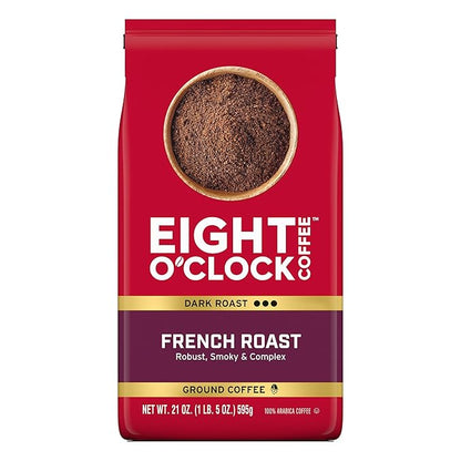Eight O'Clock Coffee French Roast Ground Coffee, Dark Roast, 21 Ounce (Pack of 1) - Smoky & Complex