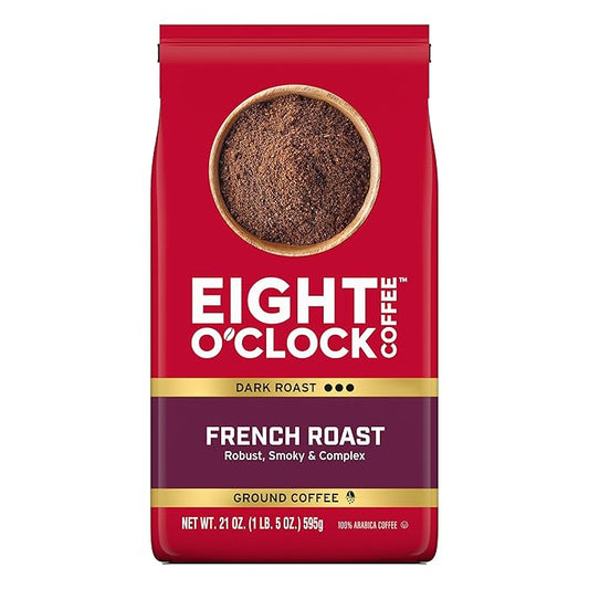 Eight O'Clock Coffee French Roast Ground Coffee, Dark Roast, 21 Ounce (Pack of 1) - Smoky & Complex