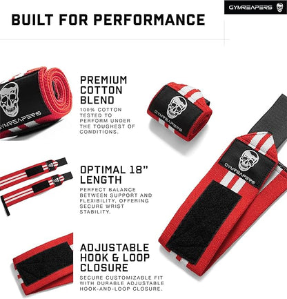 Gymreapers Weightlifting Wrist Wraps (IPF Approved) 18" Professional Quality Wrist Support with Heavy Duty Thumb Loop - Best Wrap for Powerlifting Competition, Strength Training, Bodybuilding