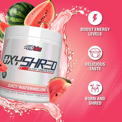 EHP Labs OxyShred Pre Workout Powder - Preworkout Powder with L Glutamine & Acetyl L Carnitine, Energy Boost Drink - Juicy Watermelon, 60 Servings