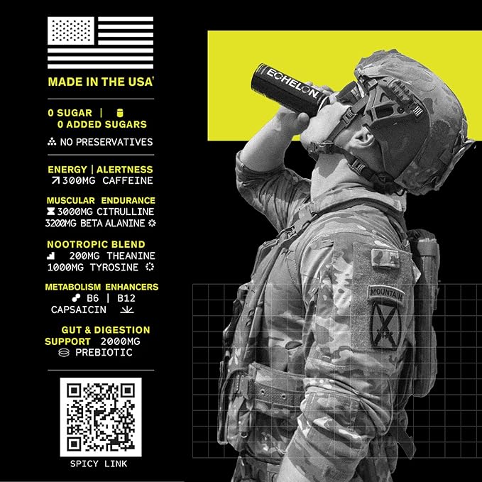 Echelon Pre-Workout Energy Drink | Yuzu Cayenne | 12 Pack | Sustained Energy, Focus and Endurance Dietary Supplement | 300mg of Caffeine | Beta-Alanine, L-Theanine & Fiber | Vegan