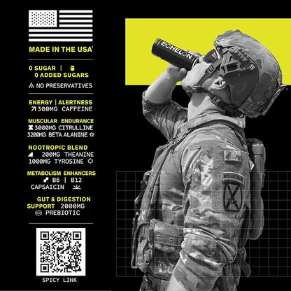 Echelon Pre-Workout Energy Drink | Yuzu Cayenne | 12 Pack | Sustained Energy, Focus and Endurance Dietary Supplement | 300mg of Caffeine | Beta-Alanine, L-Theanine & Fiber | Vegan