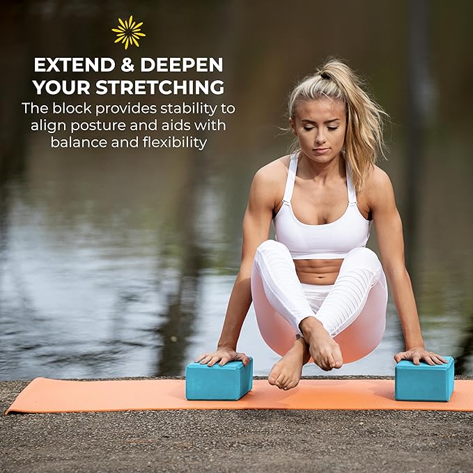 Sunshine Yoga 4" Yoga Block, 10 Pack Bulk EVA Foam Yoga Blocks, Firm and Supportive Yoga Brick, Balance Foam for Stretching, Pilates, and Workout, 4" x 6" x 9"