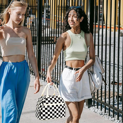 FlowFly Lunch Bag for Women Insulated Lunch Box Corduroy Lunch Tote Cooler for Travel Work Picnic,Corduroy Plaid Black