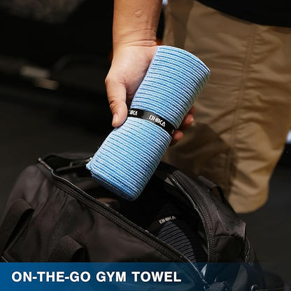 Microfiber Gym Towels with Snap Strap Closure, Ribbed Pattern Sports Towels for Yoga, Home and Outdoor Activities, 27” x 16”, 6 Pack, Light Blue