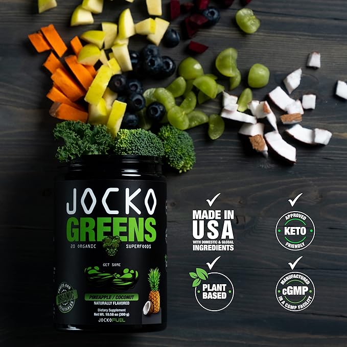 Jocko Fuel Daily Greens Powder - Premium Organic Greens Superfood Powder for Gut Health, Digestion, Bloating, Immune Support with Spirulina, Chlorella, Digestive Enzymes, & Probiotics - 30 Servings