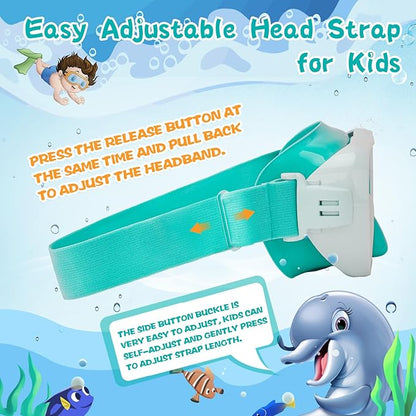 Kids Swim Goggles with Nose Cover, Anti-Leak Swim Mask with Elastic Fabric Strap, UV Protection Swimming Goggles for Kids