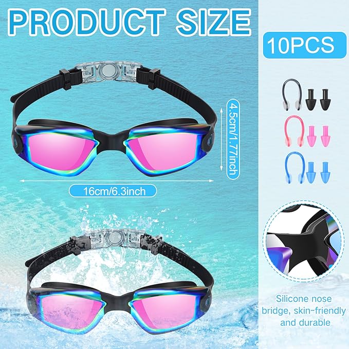Konohan 10 Pack Swim Goggles Bulk for Kids adult Pool Goggles Anti Fog Silicone No Leak Swimming Glasses for Men Women Youth