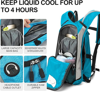 Hydration Pack Backpack, Lightweight Water Backpack with 2L Leakproof Hydration Bladder Daypack for Men Women,Running Hydration Vest for Outdoor Trail