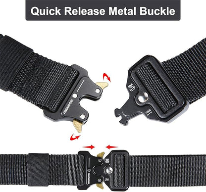 KingMoore Men's Tactical Belt Heavy Duty Webbing Belt Adjustable Military Style Nylon Belts with Metal Buckle