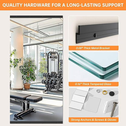 Hasipu 83''x39'' Home Gym Mirror Large Full Length Wall Mounted Full Body Mirror for Yoga Dance Fitness Exercise Studio Bedroom Garage, Frameless Tempered Glass Workout Mirrors Black Rectangular