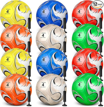 12 Pack Operation Christmas Bulk Items Soccer Ball with Pump Needles, Official Size 3/4/5 Soccer Ball Deflated Gift for Christian Charity Donation Training Practice
