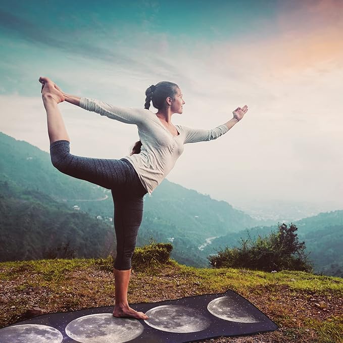 QiyI Yoga Mat Towel with Corner Pockets, Non Slip Sweat Absorbent Hot Yoga Towels, Soft Yoga Blankets with Travel Bag, Skidless Mat Cover for Workout, Gym, Fitness - 74"x26", Moon Cycle