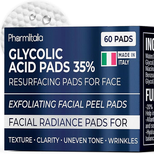 Glycolic Acid Pads - Resurfacing Pads for Face 35% - Exfoliating Peel Pad for Body and Dark Spots - Fine Lines and Wrinkles - 60 Count