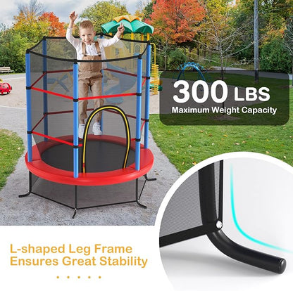 GYMAX Toddler Trampoline, 55” Trampoline for Kids with Bottom-to-Top All-Round Enclosure Net & Seamless Jumping Mat, ASTM Approved Easy Assembly Kids Mini Trampolines Indoor/Outdoor