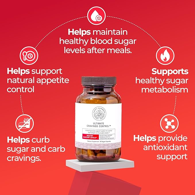 Happy Mammoth Ultimate Cravings Control – Sugar & Carb Cravings Support, Chromium, Natural Appetite Management & Metabolism Supplement for Adults, Non-GMO, No Gluten, Dairy, Soy or Sugar, 48 Capsules
