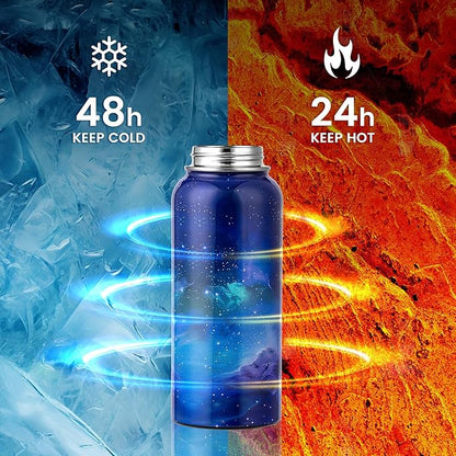 32oz Insulated Water Bottle, Triple Wall Vacuum Stainless Steel Water Bottles - Keeps Cold 48H, Reusable Metal water flask Jug for Gym, Sports, Camping, Hiking,Travel, Twilight Mist Purple