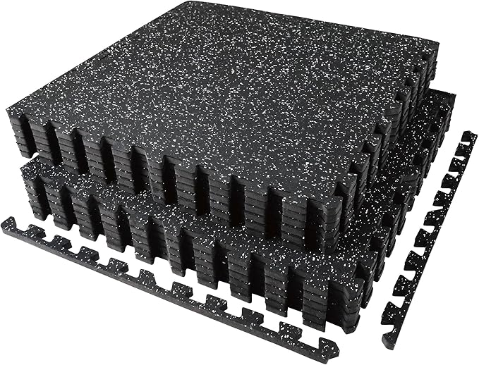 0.56in Thick 48 Sq Ft Exercise Equipment Mats 12 Tiles 24 x 24in