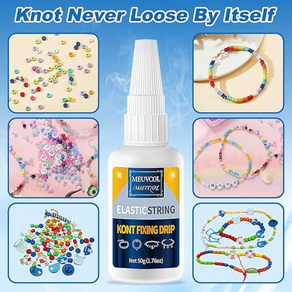 Jewelry Bracelet Glue for Elastic String Knot,2 Pcs Clear Clay Beads Glue for Bead Charms, Punctuation Beads, Jewelry Bracelet Making Supplies Kit for Plastic Bracelet Stretchy Cord (100g)