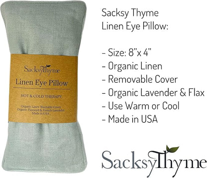 Organic Linen Eye Pillow - Lavender & Flaxseed for Relaxation, Yoga, Stress Relief - Microwavable Heating Pad & Cool Compress - Made in USA - Gifts for Meditation
