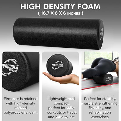 Invincible Fitness EPP Foam Roller for Deep Tissue Massage – Enhance Recovery, Relieve Pain, and Boost Mobility for a Stronger, Healthier You (Black)